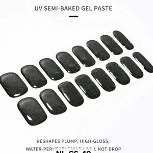 🖤 3/$12 Black Light Glitter Full Nail 16 Semi Cured Gel Nails Needs UV Curing